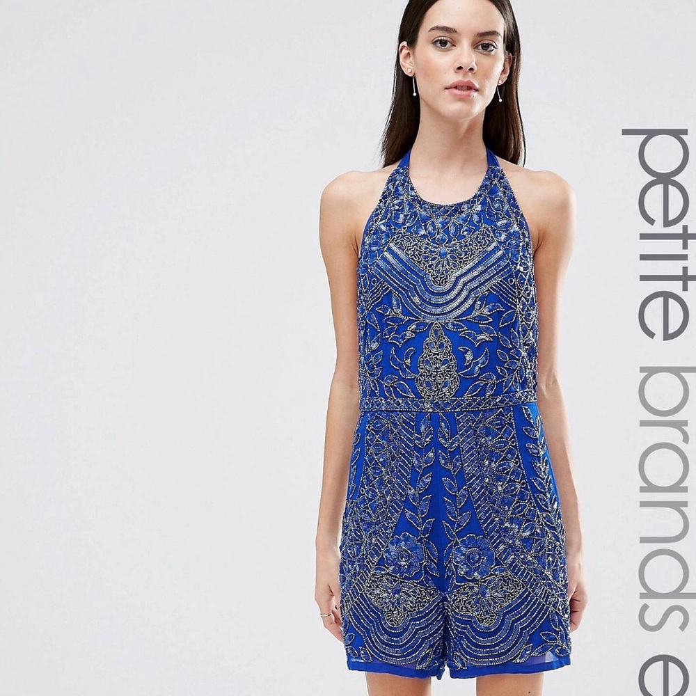 Halter Neck All Over Embellished Romper
